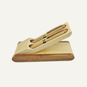 Penjualan laris 2 pena bambu mewah Set hadiah dengan Logo kustom perlengkapan kantor air mancur bambu & pena rol dengan kotak bambu lipat - Product Image 2