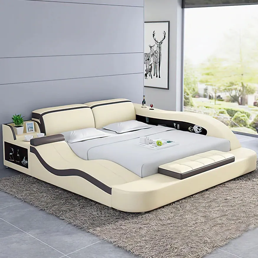 रोमांटिक दीवान बेड मर्फी सोफा उच्च गुणवत्ता वाली क्वीन साइज लकड़ी का किंग सिंगल डबल बेड फ्लोटिंग लग्जरी इटालियन मॉडर्न बेड के साथ