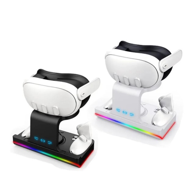 VR Charging Stand Base for Meta Quest 3 with Colorful Lights VR Grip Charger Dock Station Video Game Accessories OQ3-010