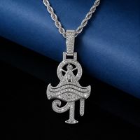 Pendentif Symbole Oeil en Alliage Plaqué Argent, Strass Sertis, Chaîne Corde, Collier Hip Hop Tendance, En Stock, Vente en Gros