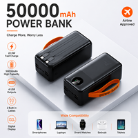 Chargeur PD 22,5 W avec affichage numérique et quatre sorties USB, avec câbles, batterie externe pour téléphone, batterie externe 50000 mAh, charge rapide