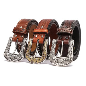 100% su misura cintura in vera pelle di mucca occidentale 40mm con Design floreale in rilievo produttore di grossista di porcellana - Product Image 1