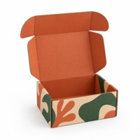 Boîte d'expédition ondulée personnalisée avec logo, motif abstrait orange et vert, impression couleur intégrale à l'intérieur, style Matisse, pour cadeaux