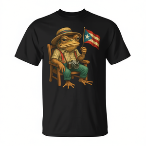 T-shirt Coqui Frog con bandiera di Porto Rico, girocollo, manica corta, unisex, per adulti, stampa digitale, design ispanico Taino Boricua - Product Image 2