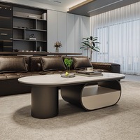 Table basse élégante et moderne en fer convertible avec plateau en pierre, design élégant, étagère inférieure, durable, facile à nettoyer, meubles de salon