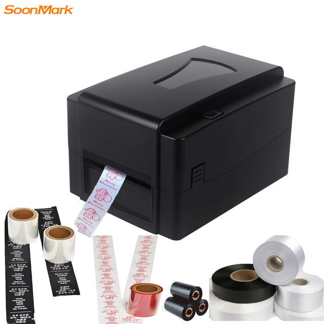 Wash Care Resin Thermal Transfer Ribbon Printer 300 DPI Satin Label Printer for Cloth Labels Compatible Various Machines