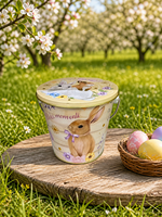 Seau décoratif en métal avec couvercle, motif lapin floral, pour Pâques, idéal comme centre de table pour le printemps