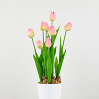 Mini-tulipe en pot de 47 cm, 9 têtes avec base de bulbe simulée, fleur en soie pour décoration intérieure, présentoir de mariage, boutique