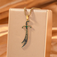 Collier Épée Zulfiqar en Acier Inoxydable, Pendentif Scimitar Imam Ali avec Pierre Colorée, Bijoux Calligraphie Arabe Islamique