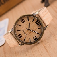 Montres Vintage Effet Bois pour Hommes et Femmes, Montre à Quartz Tendance en Cuir Unisexe, Montre-bracelet Décontractée, Cadeau Idéal