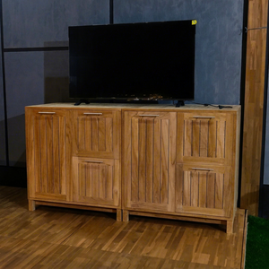 Mueble de Madera de Teca Sólida para Sala de Estar con Tres Cajones y Compartimentos de Almacenamiento, Diseño Rústico Moderno - Product Image 3