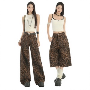 Jeans Anchos de Cintura Alta con Estampado de Leopardo, Estilo Retro Americano, Pantalones Vaqueros Holgados para Mujer, Ropa Urbana - Product Image 2