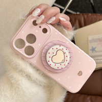 Casing HP Lucu Motif Titik-titik dengan Cermin Hati, Penyangga Magnetik, Anti Benturan, Pelindung untuk iPhone 17 16 15 14 13 Pro Max