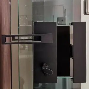 HDSAFE conjunto de maçaneta de alumínio para porta de vidro, fechadura de segurança com chave, sistema moderno de fechadura de porta giratória de 8-12 mm para escritório, preto