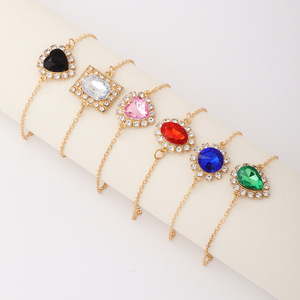 Modisches Vergoldetes Mehrfarbiges Zirkon-Armband-Set Sonnenblumen-Halo Kristallherz Tropfenförmiger Edelstein Zinklegierung Damen Party-Schmuck - Product Image 2