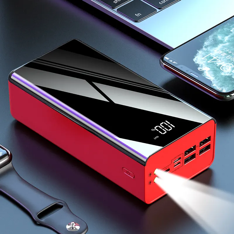 Bank daya laptop 50000mah, Charger perjalanan luar ruangan portabel 4 USB kapasitas tinggi 40000mah 30000mah dengan lampu kuat