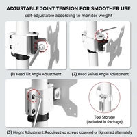 Support d'écran professionnel robuste réglable en hauteur pour écrans de 14 à 43 pouces, capacité de 15 kg par support, support d'écran OEM blanc