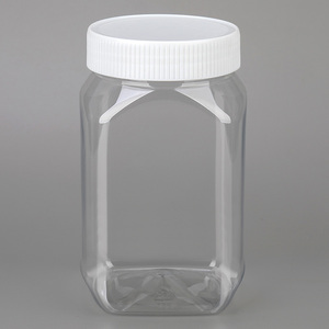 16oz Clear Square Plastic Jar Seal Jar With Screw Cap / Lid Food Grade Airtight PET Candy Jar ODM/OEM Manufacturer