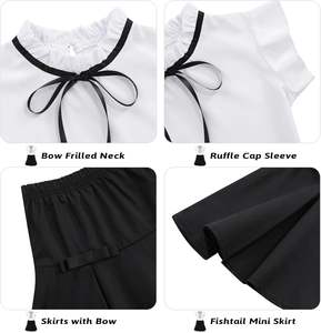 Ensembles de jupes pour filles, 2 pièces, tenue pour enfants, printemps été, ensemble de vêtements pour enfants, hauts à col Peter Pan, jupes <span class=keywords><strong>mini</strong></span> à volants avec nœud - Product Image 2