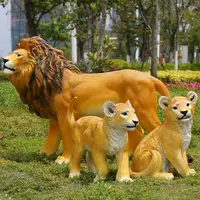 Dekorasi Taman Luar Ruangan Ukuran Hidup Resin Fiberglass Hewan Singa Patung Patung Angka untuk Dijual