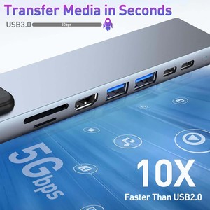 SYONG 8ポートハブマルチアダプターUSBドッキングステーションデュアルモニター：HDMI 4K RJ45100Mbps USB3.0 USB2.0 Type C SD TF PD - Product Image 6