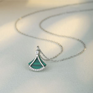 Хит продаж, 925 серебряное натуральное зеленое малахитовое ожерелье с веерообразными драгоценными камнями, ожерелья для подарка - Product Image 4