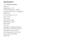 Cámara para Dron FPV de 1500TVL, 1_2.8'' pulgadas, 2.1mm, LST-S7, con Parámetros Ajustables, para Drones de Carreras FPV - Product Image 5