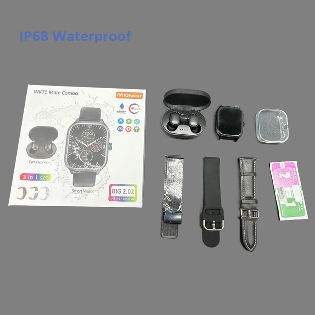 Hot Selling Waterproof Watch WK76 Mate Combo Smart Watches Electronic Watch 3- In-1 Bracelet Smartwatch with Earbuds
