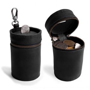 Genuine Leather Coin <b>Pouch</b> Retro Zippered Money Case Banks Vintage Money Saving Box - Product Image 1