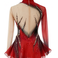 Robe de patinage artistique rouge et noire à strass, col montant, dos ouvert, pour compétition de patinage sur glace, costume de scène pour enfants
