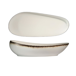 PIATTAZZA OVALE IN PORCELLANA CON BORDO OLLIATO 30X18.5CM BIANCA - Product Image 1
