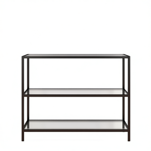 Librería de Vidrio Templado Transparente con Estructura de Hierro con Recubrimiento en Polvo, Estante de 3 Niveles para Uso en Oficina en Casa, Diseño Moderno y Elegante - Product Image 1