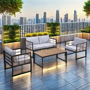 Juego de sofás de aluminio y madera de teca para exteriores Yoho, seccionales para hoteles, salas de estar, dormitorios, patios - Product Image 2