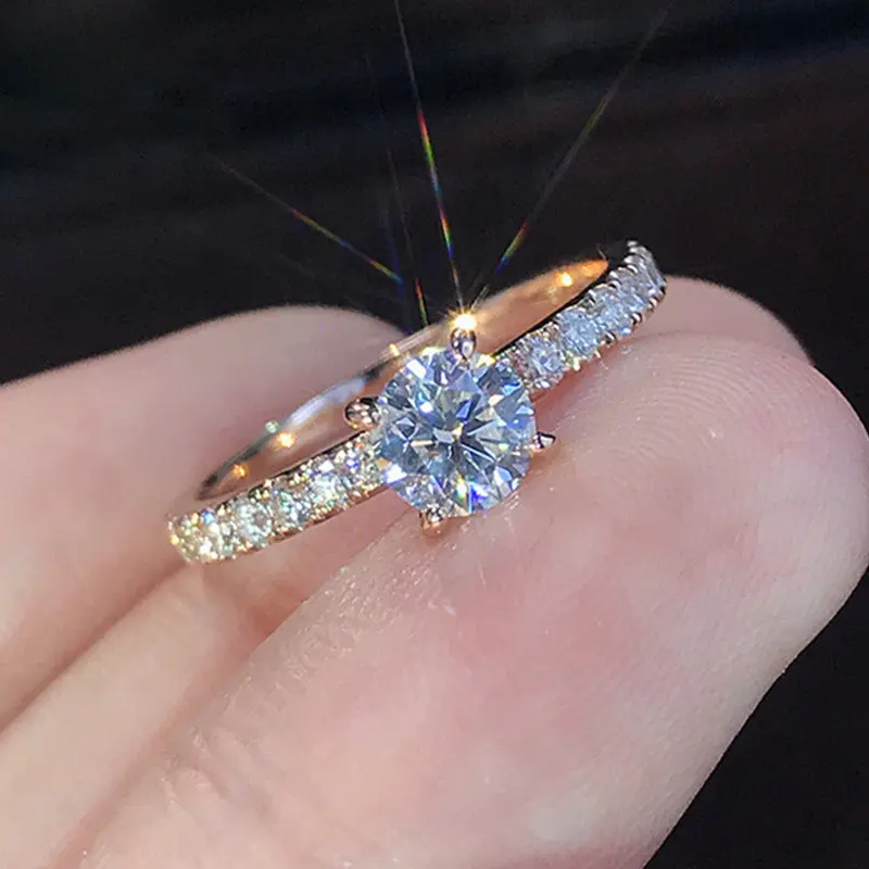 Luxury Minimalist Jewelry Sparkling Cubic Zirconia Rings White Gold Plated Solitaire Diamond Zircon CZ Wedding Engagement Ring