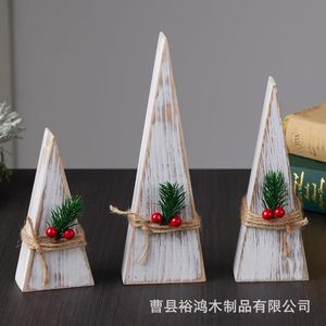 Wooden <b>Christmas</b> <b>Tree</b> Decoration Set <b>Mini</b> Rustic Style Triangle Shape Solid Wood Craft Ornament For Home And Desktop Use - Product Image 3