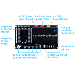 Raspberry Pi Pico/Pico W Breakout <span class=keywords><strong>Breadboard</strong></span> kit hỗ trợ đèn <span class=keywords><strong>LED</strong></span> nút buzzer <span class=keywords><strong>Breadboard</strong></span> - Product Image 4
