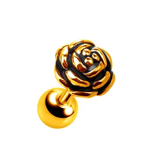 Groothandel Maatwerk Oor Piercing Studs Rose Vorm Zwarte Coating Piercing Sieraden Oorbellen Stud Voor Vrouwen