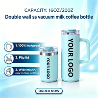 Gobelet isotherme à double paroi en acier inoxydable de 20 oz, anti-fuite, avec couvercle rabattable, tasse à bière, thé, café, lait, bouteille d'eau de 16 oz