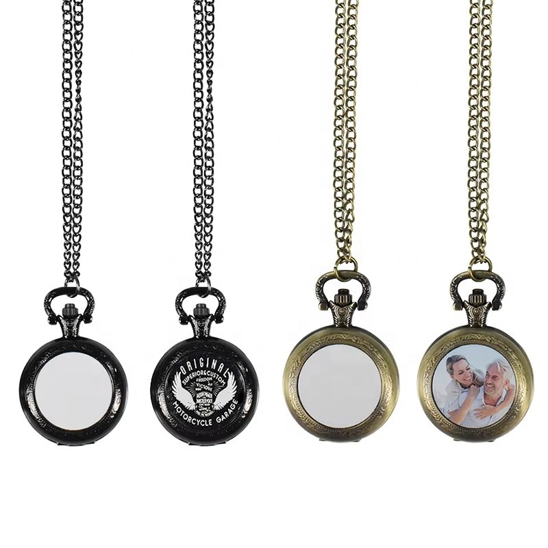 Blank Heat Transfer Metal Pocket Watch Necklace DIY Personalized Pendant Silk Screen Printed Photo Frame For Men Women