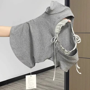 Top deportivo de dos piezas con lazo para mujer con cintura irregular Nueva Camiseta de manga corta de longitud corta para el verano Diseño de especias dulces picantes - Product Image 6