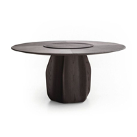 Ensemble de Table à manger style marbre, 4 pièces, noir, rond, rotatif, en bois massif, 6 places