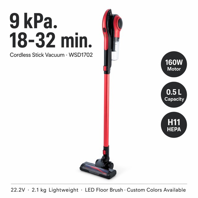 WSD1702 Cordless Stick Vacuum Cleaner with 40 AW Strong Suction H11 HEPA Filter for Pet Hair Carpet Household Floor Cleaning
