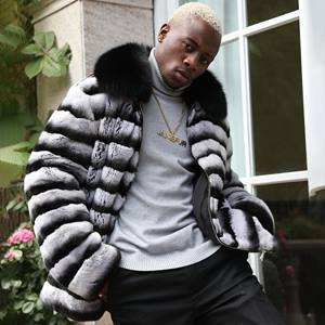 Abrigo de piel de conejo <span class=keywords><strong>Chinchilla</strong></span> tinte cálido de lujo de talla grande para hombre - Product Image 2