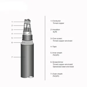 ABS/BV/CCS 1mm2 2コアXLPE絶縁編組シールドおよび装甲難燃性船上制御ケーブル (洋上設置用)