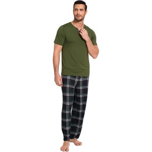 Custom <b>Men's</b> <b>Pajamas</b> <b>Set</b> <b>Short</b> Sleeve Sleepwear Soft Viscose Bamboo Top With Pants Cool Loungewear Plus Size - Product Image 4