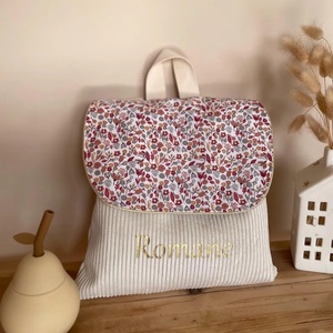 Sac à dos personnalisé en velours côtelé à rayures florales, <span class=keywords><strong>brodé</strong></span>, unisexe, pour tout-petits, léger, pour la <span class=keywords><strong>maternelle</strong></span> - Product Image 3