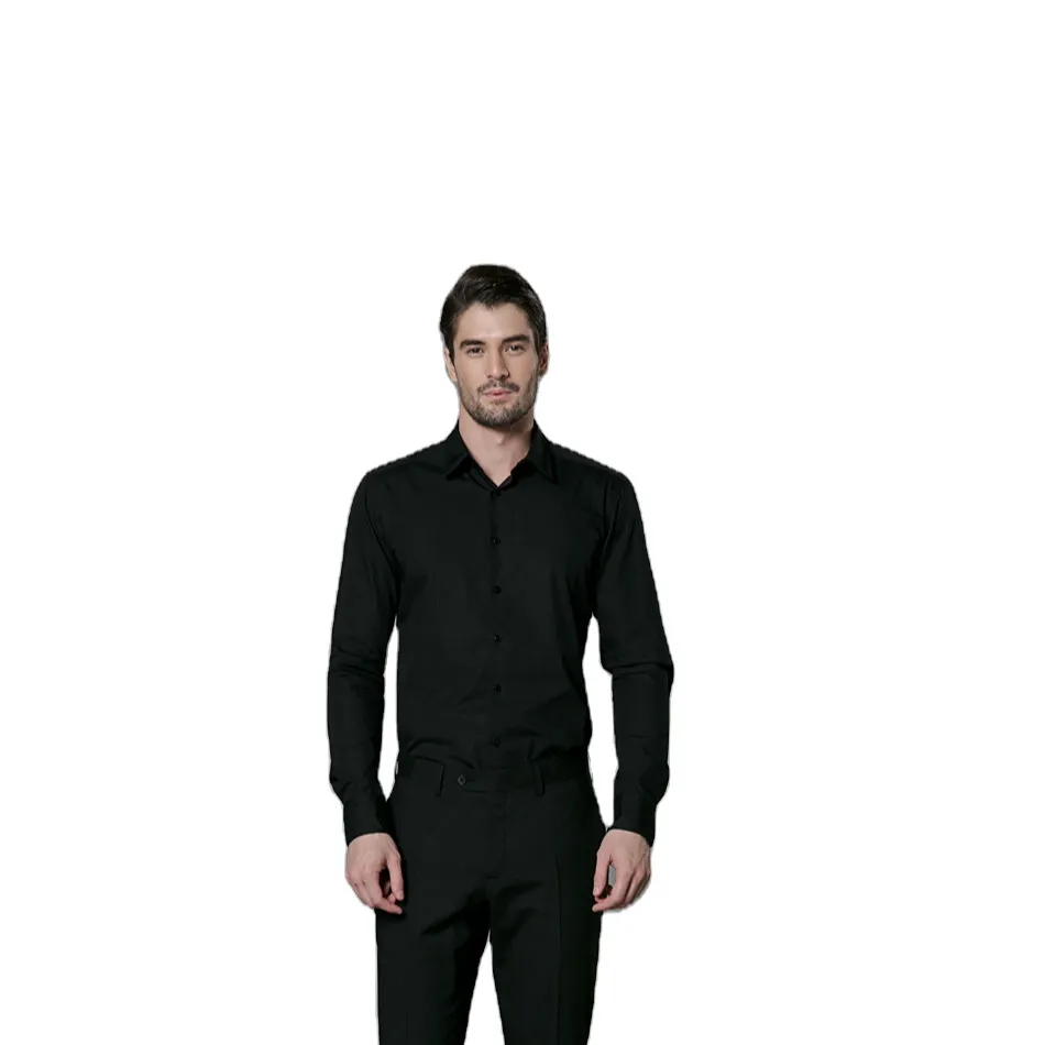 Good Quality 100% Cotton Business Casual Brand Formal Black Shirts for Men