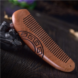 Peigne en bois de pêche vieilli extra-épais sculpté à la main, antistatique, anti-chute de cheveux, double face, pour coiffure, vente en gros - Product Image 2