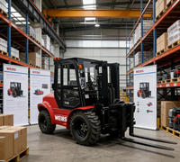 Forklift All-Terrain WEIRS 3,5 Ton Terlaris, Forklift Heli Bertenaga Bensin 4WD Ban Solid Model RTX Tiang Tiga Tingkat