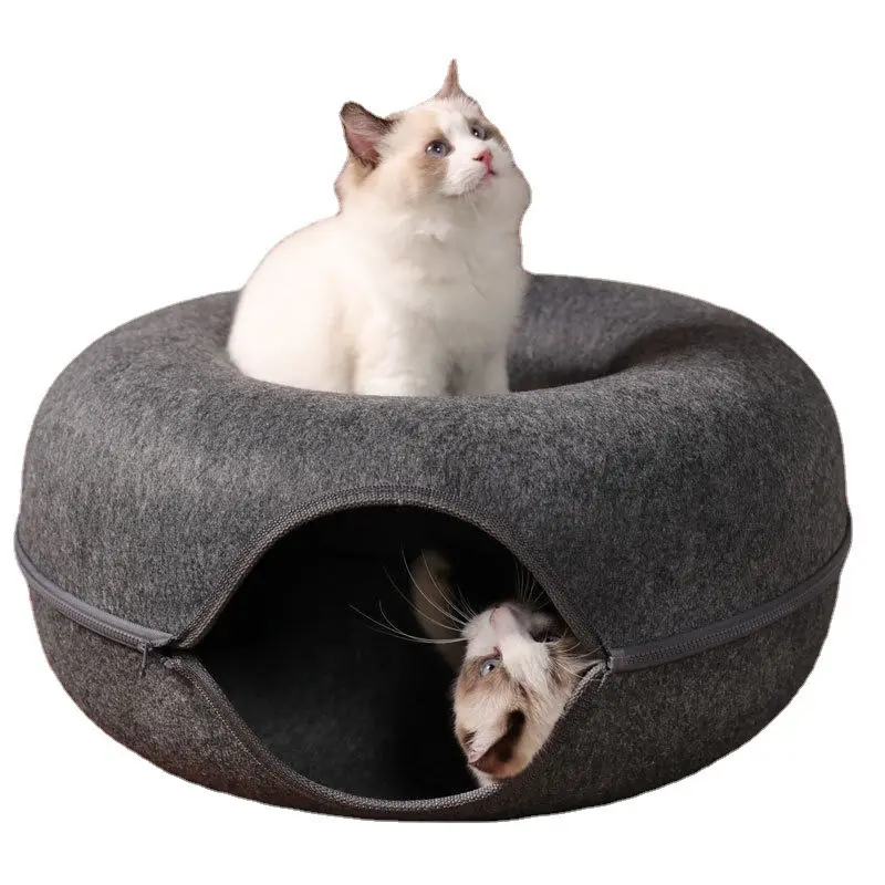 TTT Vente en gros Lit tunnel en feutre semi-fermé détachable confortable et résistant aux rayures pour chat